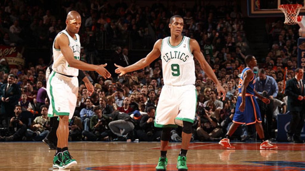 Boston Celticsin Ray Allen ja Rajon Rondo.