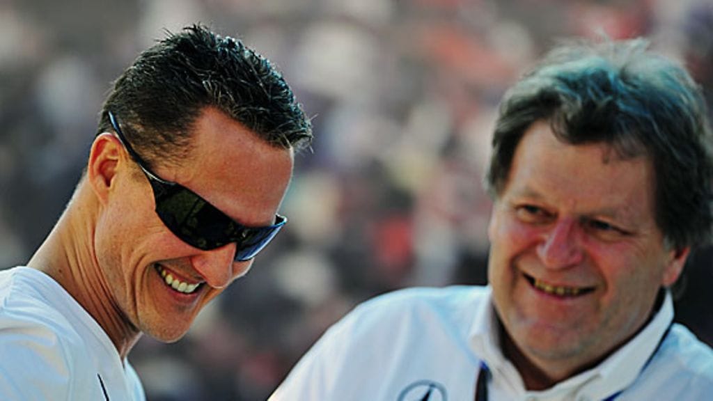 Michael Schumacher ja Norbert Haug. Kuva: Clive Mason/GETTY.