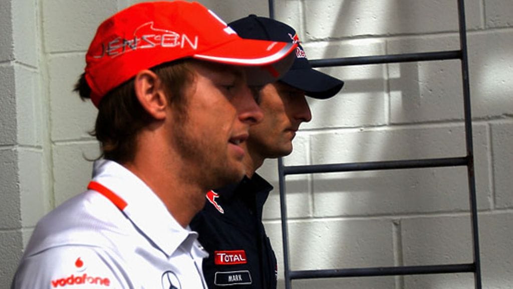 Jenson Button ja Mark Webber, kuva: Vladimir Rys/Bongarts/Getty Images