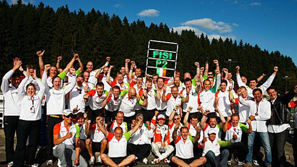 Force India Belgian GP:n jälkihumussa. Kuva: Vladimir Rys/GETTY.