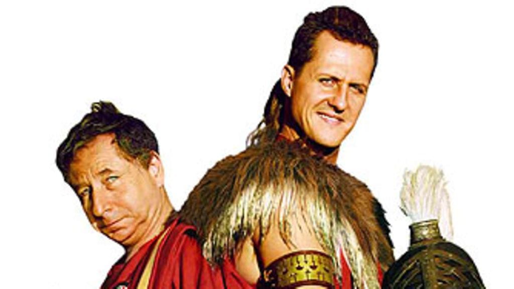 Jean Todt ja Michael Schumacher Asterix-elokuvan julisteessa