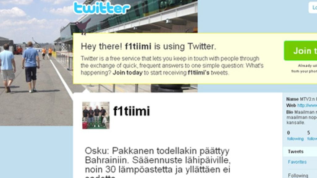 MTV3:n F1-tiimi siirtyi Twitter-aikakaudelle kaudelle 2010 siirryttäessä.