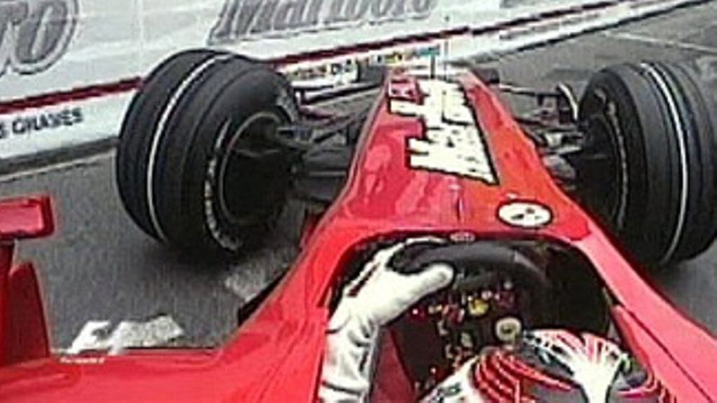 Kimi Räikkösen Ferrarin pyöränripustus rikki, kuva: MTV3