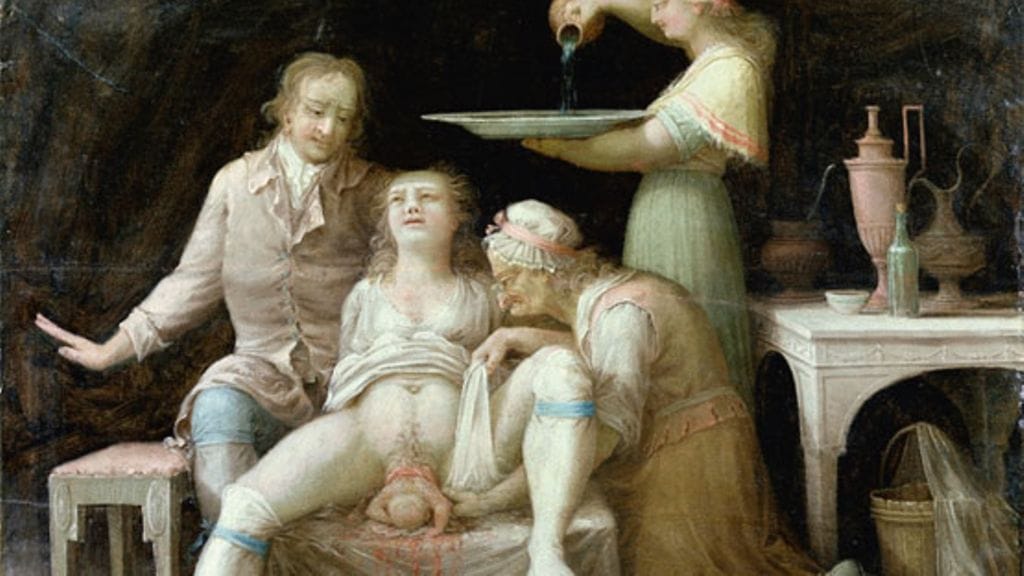 Lapsen syntymä. Maalaus on todennäköisesti maalattu Turussa vuoden 1800 tienoilla.