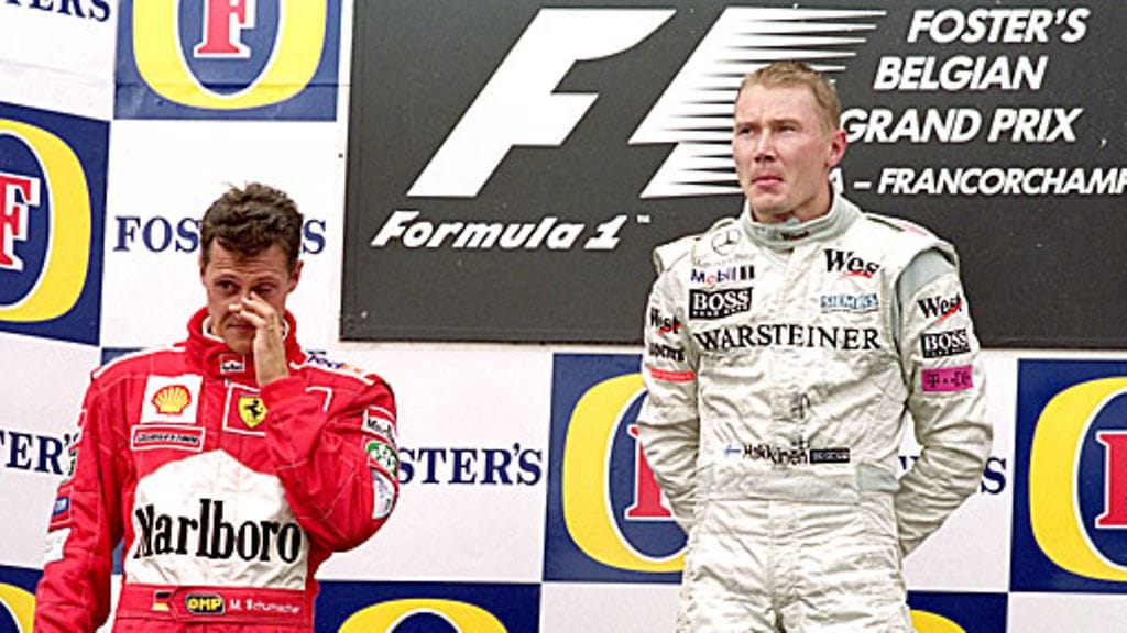Mika Häkkinen ja Michael Schumacher, kuva: Mark Thompson/Getty Images