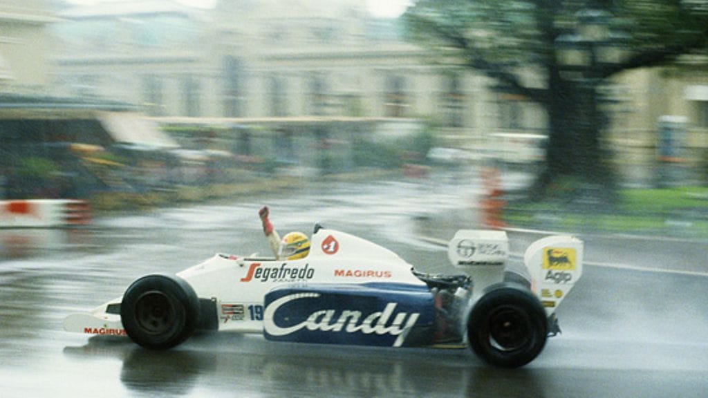 Toleman-kuljettaja Ayrton Senna Monacon GP:ssä 1984 (Photo: Mike Powell / Getty Images)