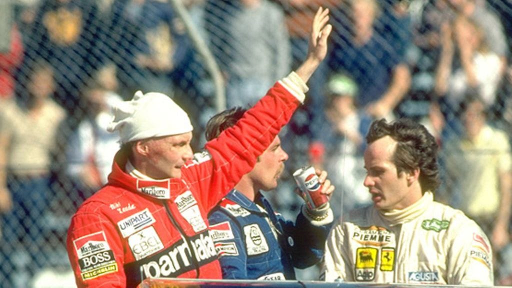Niki Lauda, Keke Rosberg ja Gilles Villeneuve USA:n GP:ssä Long Beachilla 1982.