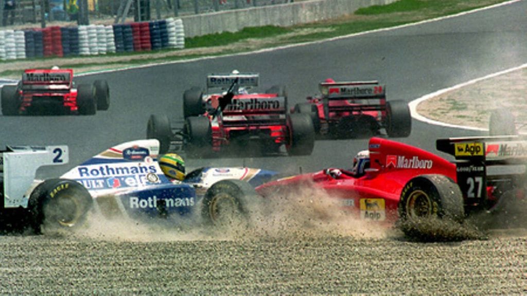 Williams-kuljettaja Ayrton Senna Tyynenmeren GP:ssä (Aida, Japani) 1994 (Photo: Pascal Rondeau / Allsport)