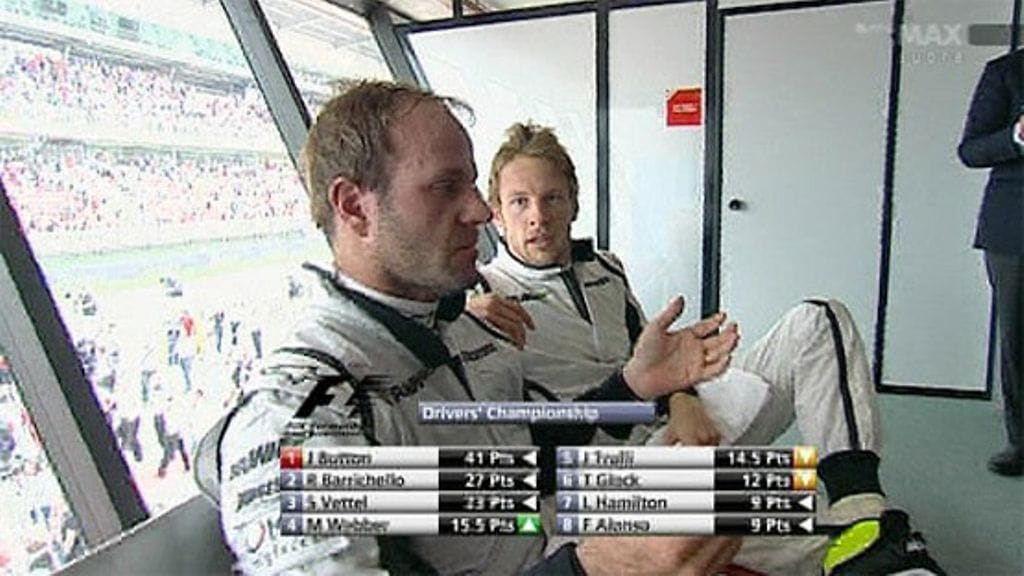 Rubens Barrichello ja Jenson Button 2009 Espanjan GP:n jälkeen, kuva: MTV3