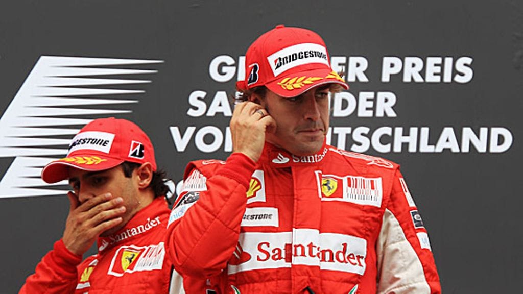 Felipe Massa ja Fernando Alonso Saksan GP:n palkintokorokkeella, kuva: Mark Thompson/Getty Images