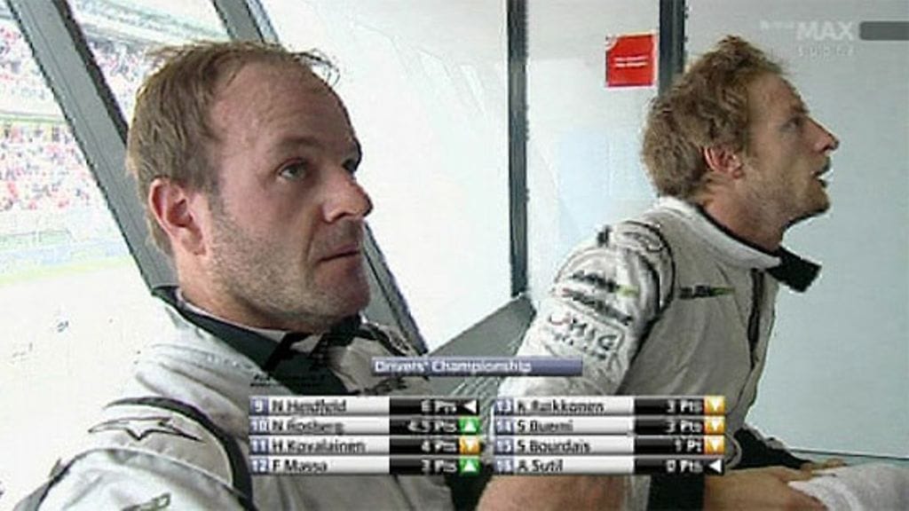 Rubens Barrichello ja Jenson Button 2009 Espanjan GP:n jälkeen, kuva: MTV3