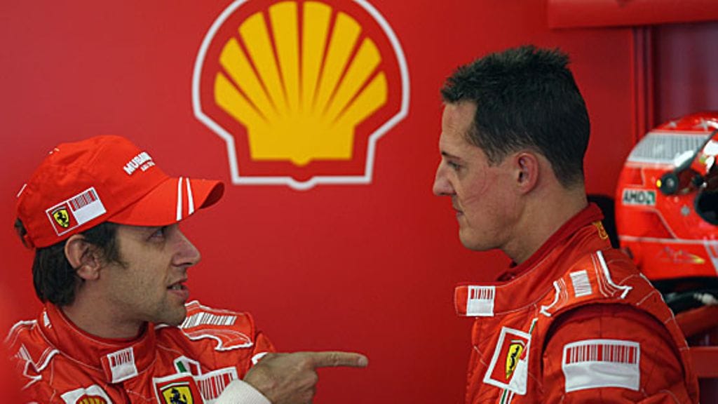 Luca Badoer ja Michael Schumacher vuonna 2007. Kuva: Mark Thompson/GETTY.