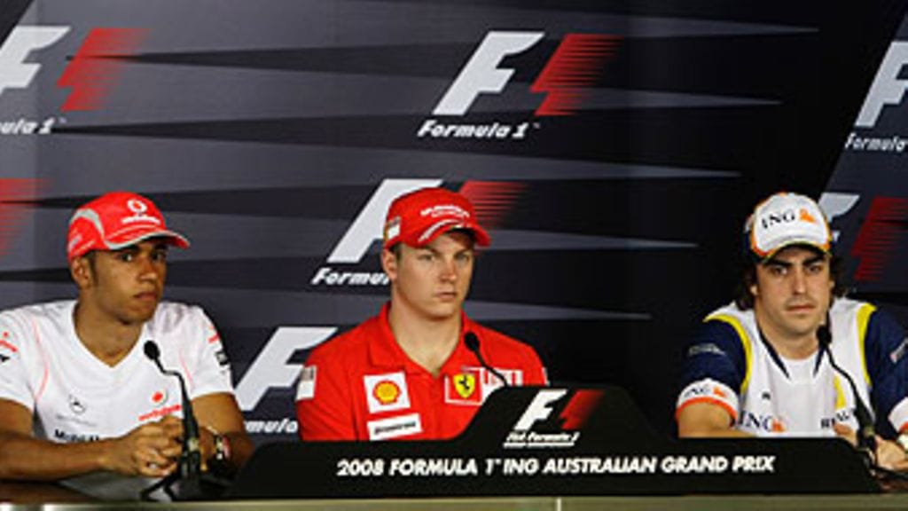 Lewis Hamilton, Kimi Räikkönen ja Fernando Alonso, kuva: Robert Cianflone/Getty Images