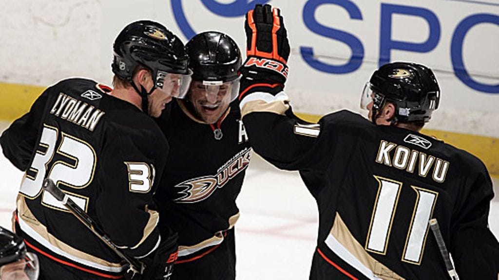 Toni Lydman, Teemu Selänne ja Saku Koivu.