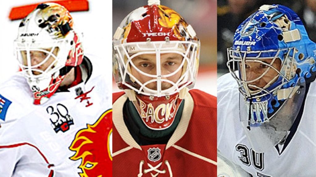Leijonien maalivahdit Vancouverissa: Miikka Kiprusoff, Niklas Bäckström ja Antero Niittymäki, 2009.