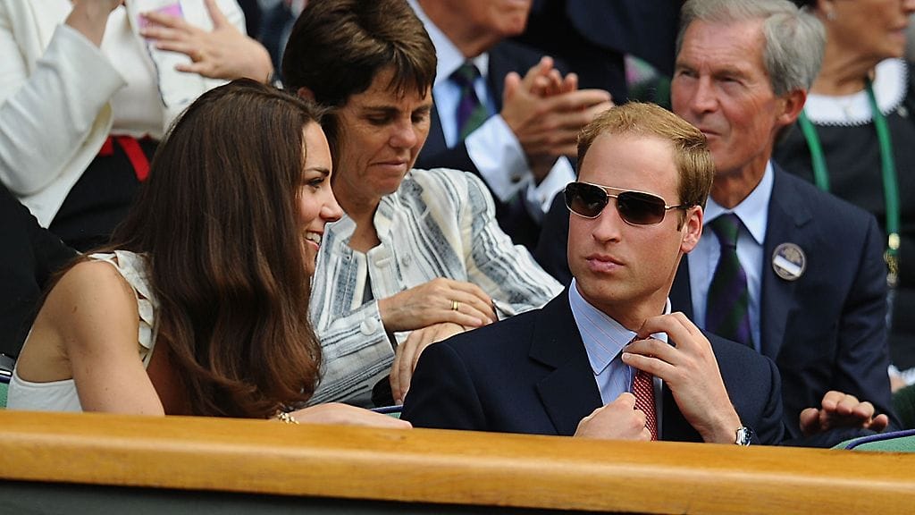Prinssi William ja Cambridgen herttuatar Catherine Andy Roddickin ja Richard Gasquet'n välisessä ottelussa Wimbledonissa viime kesäkuussa.