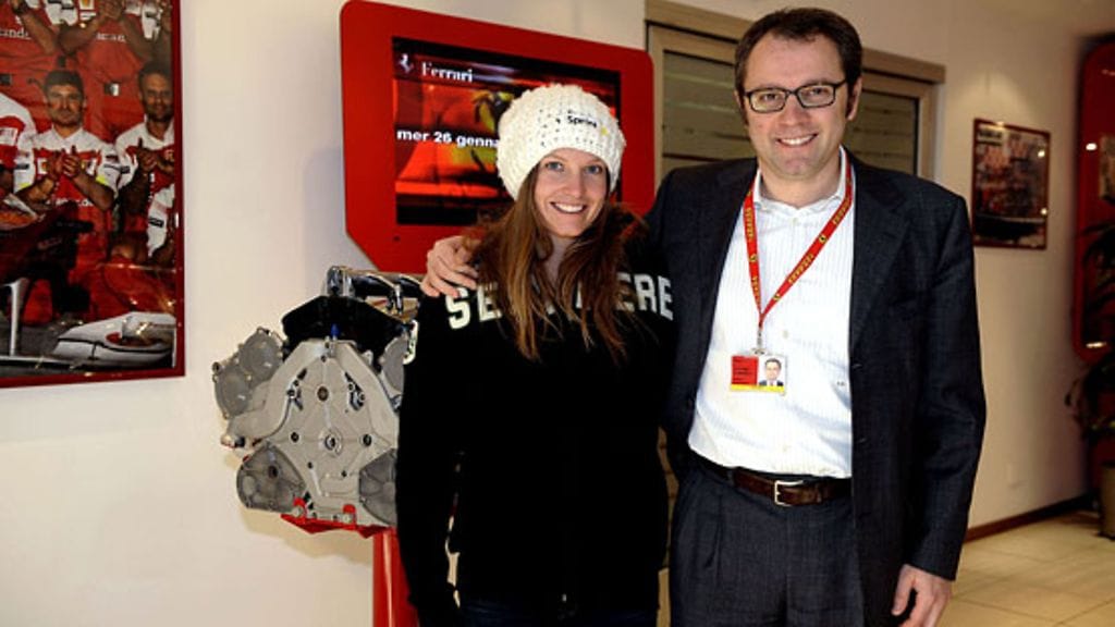Alppihiihtäjä Julia Mancuso ja Ferrarin tallipäällikkö Stefano Domenicali.