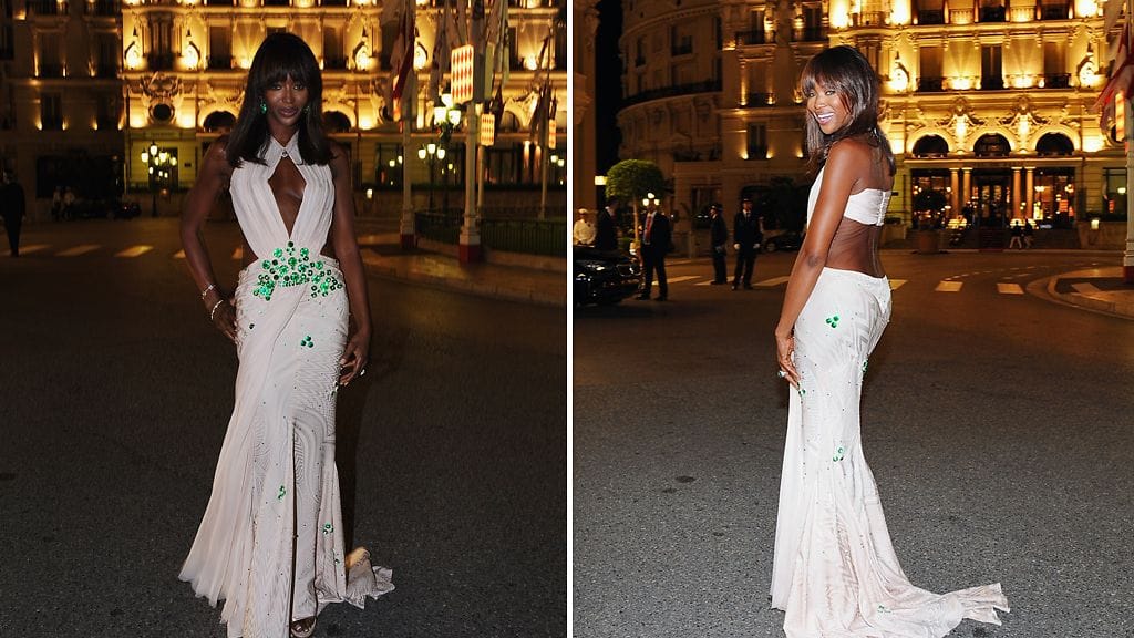Huippumalli Naomi Campbell säväytti paljastavalla juhlapuvullaan.