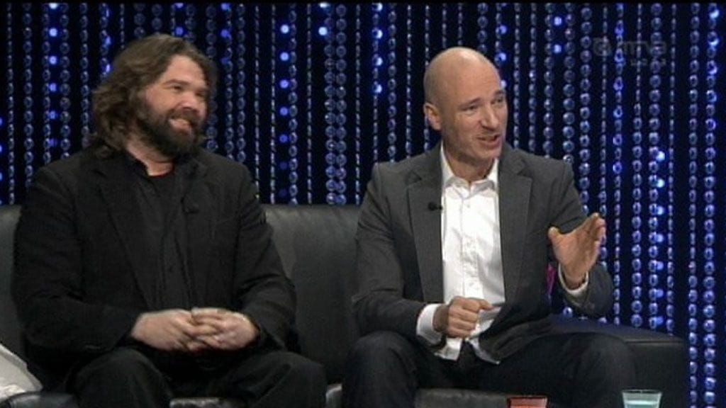 Aku Louhimies ja Mikko Kouki olivat vieraana Korkojen kera -ohjelmassa.