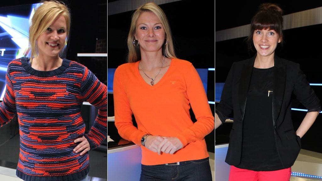 Hanna-Riikka Hosio, Leena Lepistö ja Inka Korhonen juontavat MM-kisojen uutisia.
