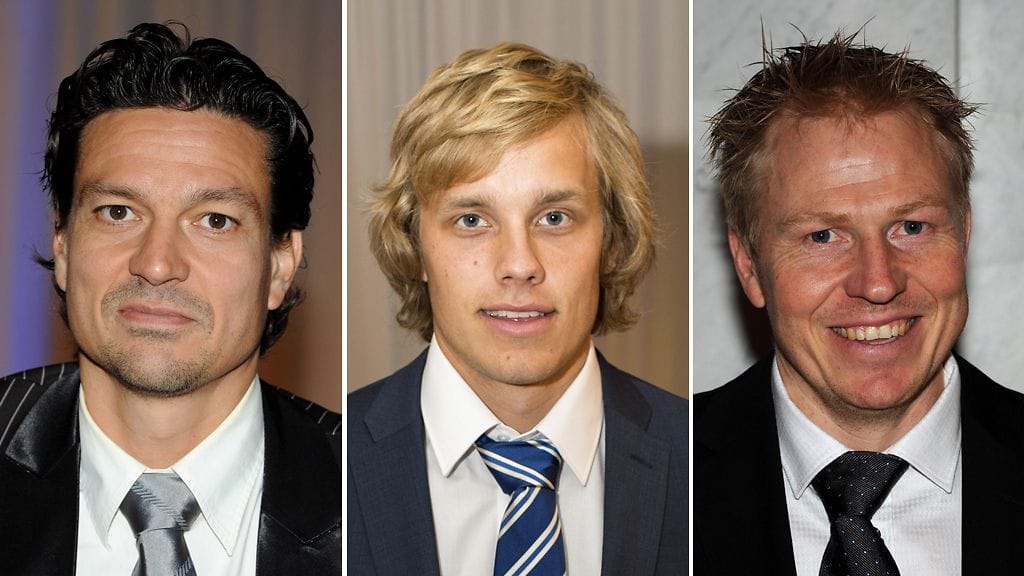Jari Litmanen, Teemu Pukki ja Aki Riihilahti Sankarit smokeissa -juhlagaalassa.