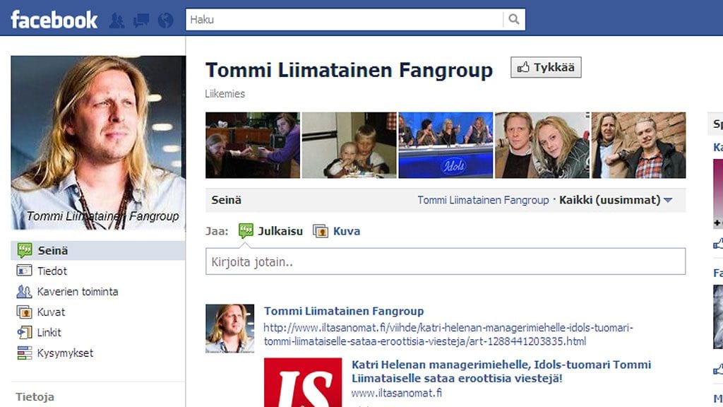 Tommi Liimatainen on saanut nyt omat Facebook-sivut.