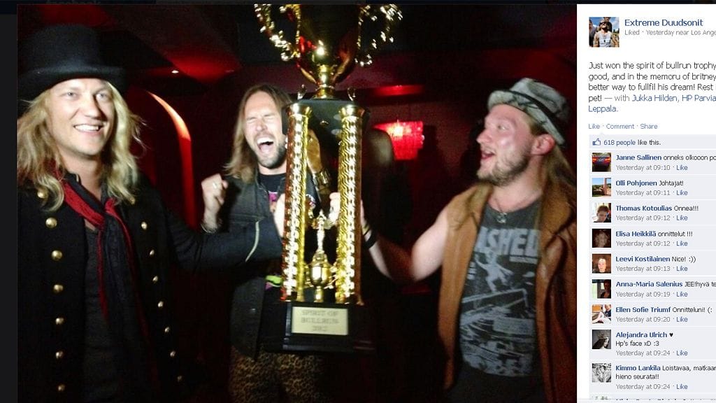 Duudsonit voittivat the Spirit of Bullrun -palkinnon. Kuvakaappaus Duudsoneiden Facebook-sivulta.