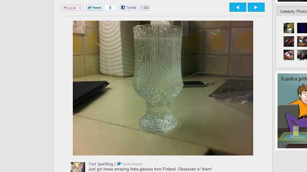 Tori Spelling hehkuttaa näitä Iittalan laseja.