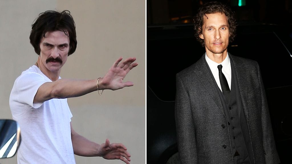 Matthew McConaughey elokuvan kuvauksissa joulukuun alussa (vas.) - ja gaalaillallisella tällä viikolla.