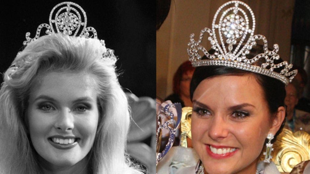 Tanja Karpela (os. Vienonen) valittiin vuoden 1991 Miss Suomeksi. Satu Tuomisto on vuoden 2008 Miss Suomi (kuva: Lehtikuva)