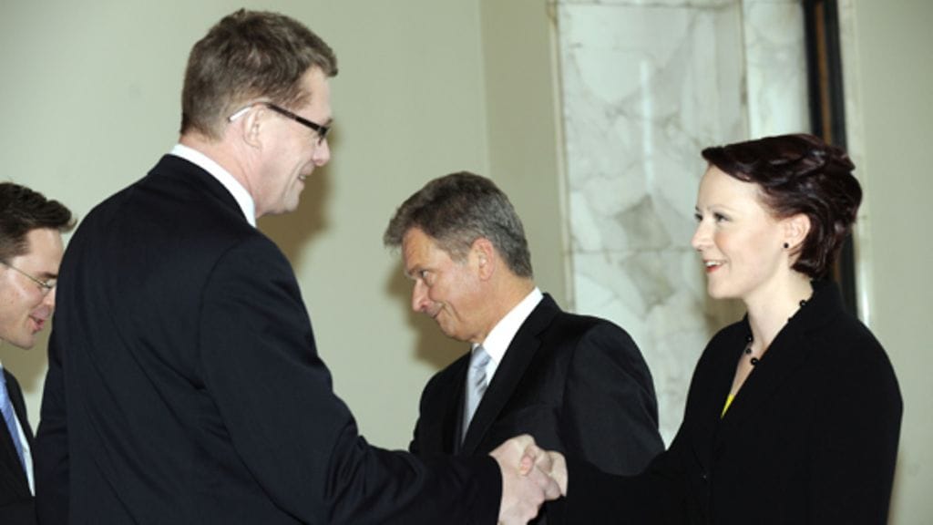 Sauli Niinistö, Matti Vanhanen ja Jenni Haukio. (kuva:Lehtikuva)