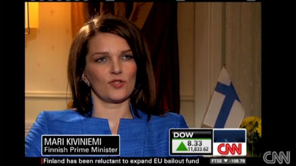 Mari Kiviniemi amerikkalaisen CNN:n haastattelussa.
