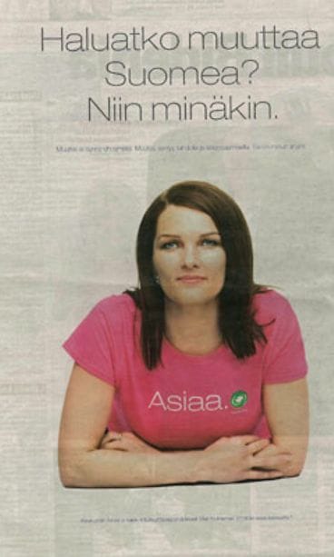 Mari Kiviniemi keskustan vaalimainoksessa