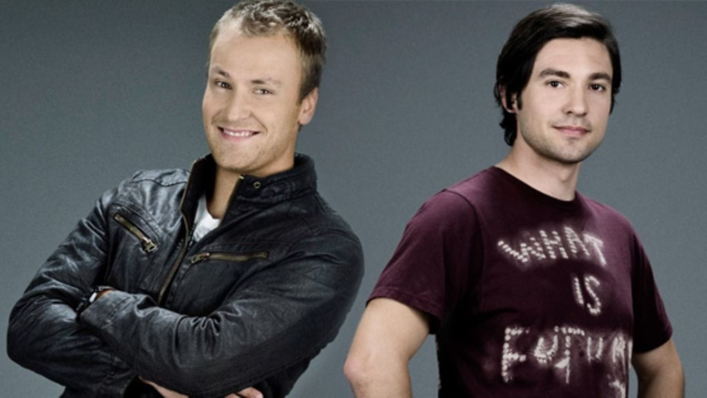 MTV3:n X Factorin juontaja Heikki Paasonen ja Subin Xtra Factorin juontaja Jukka Rossi (MTV3)