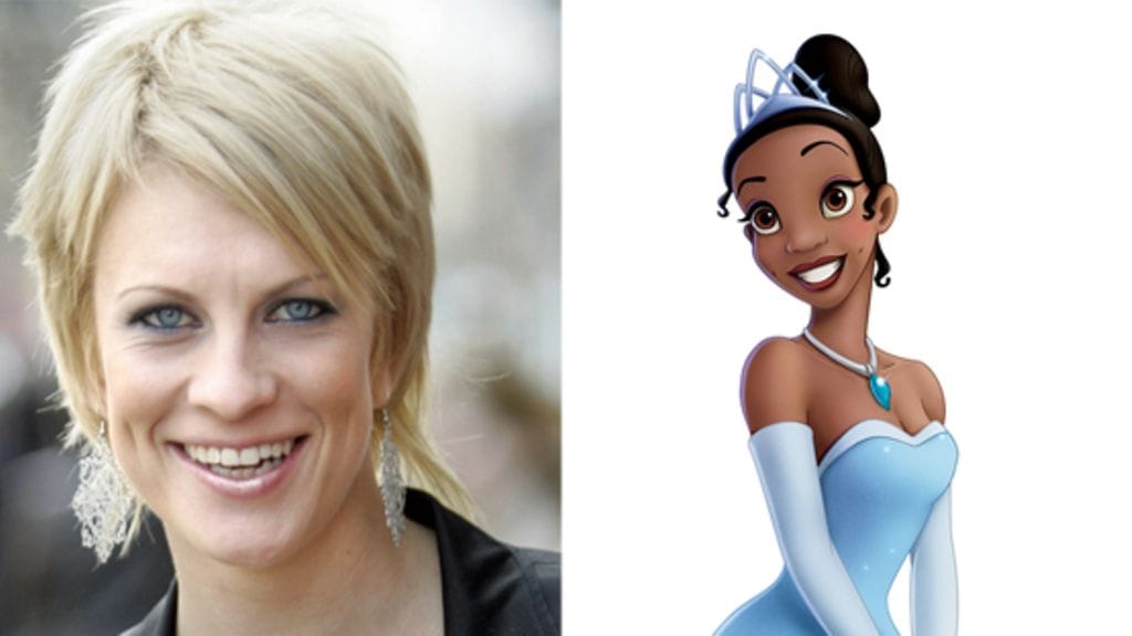 Laura Voutilainen ja prinsessa Tiana (Lehtikuva ja (c) Disney Prinsessa ja sammakko, ensi-ilta 19.2.2010)