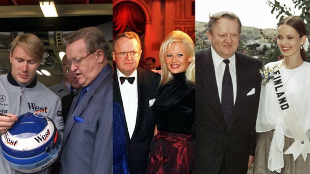 Mika Häkkinen, Linda Lampenius ja Heli Pirhonen Martti Ahtisaren kanssa (Lehtikuva)