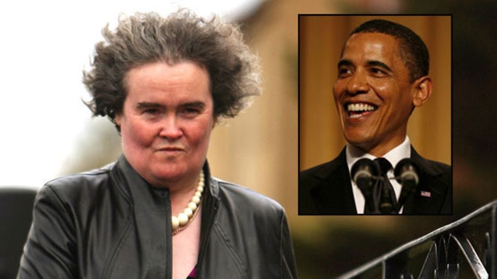 Susan Boyle kieltäytyi Barack Obaman illalliskutsusta. (Kuvat: Getty ja EPA)