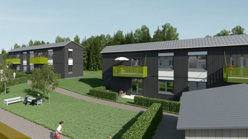 Suunniteltu näkymä uuden BoKlokin sisäpihasta.