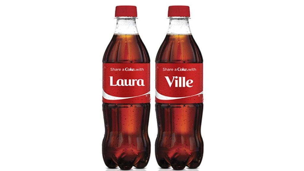 Muun muassa Laura ja Ville saavat omat nimikko-Coca-Colansa
