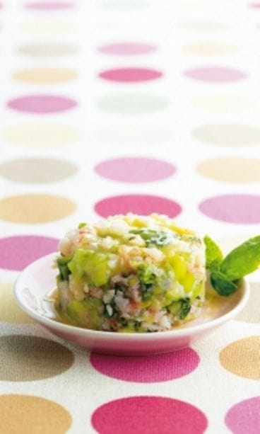 katkarapu-parsatartar ja valkosuklaakastike