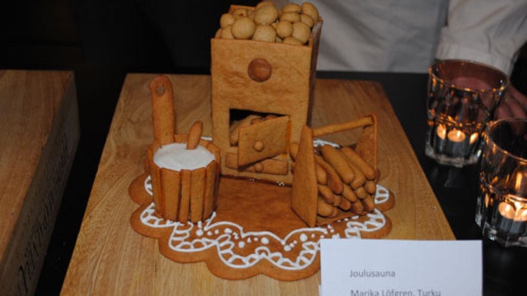 Piparinleivonnan Suomen mestaruuskisojen voittajateos 2012, Marika Löfgrenin Joulusauna.
