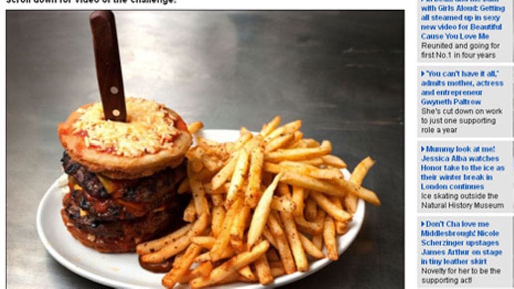 Atomic Burgerin Atomic Fallout -hampurilainen. Kuvakaappaus DailyMailin sivuilta