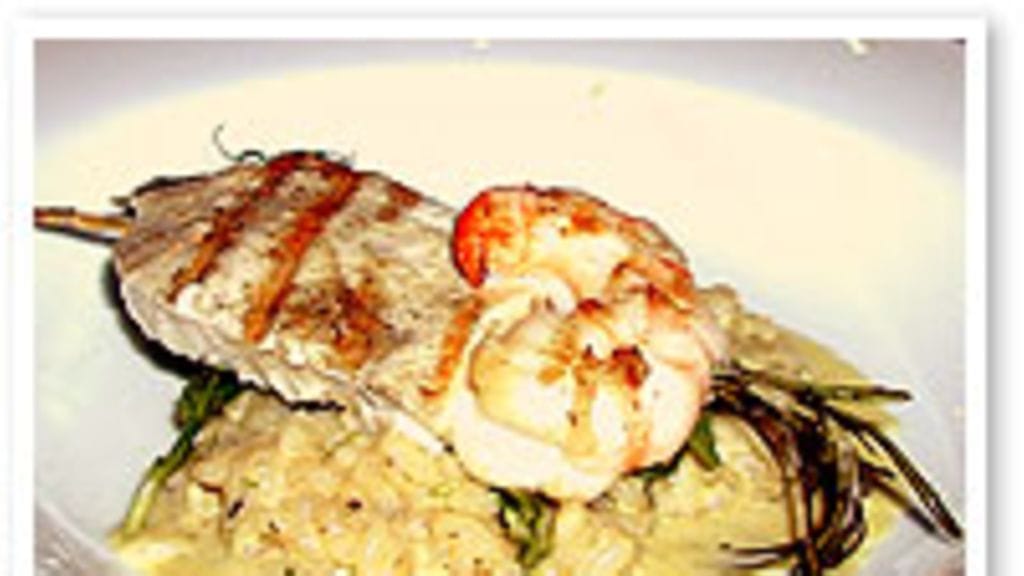Jättikatkarapu-miekkakalavarras ja tryffelirisotto