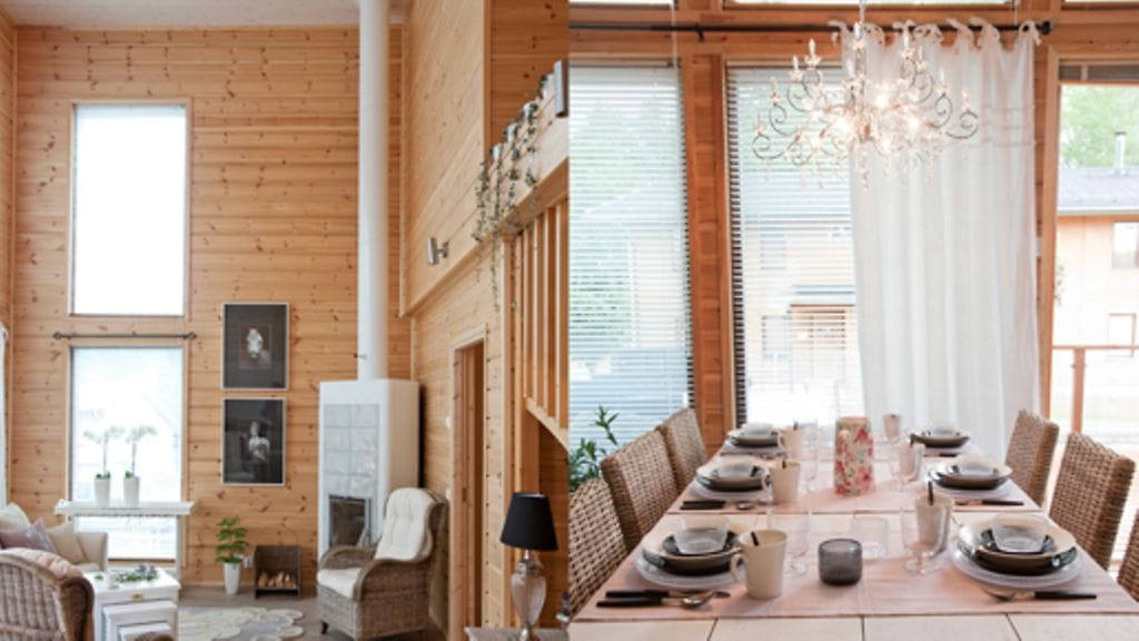 Nykyaikainen kesämökki voi näyttää muun muassa tältä. Kuva Lappeenrannan loma-asuntomessuilta (Zach Stovall/ MTV3)