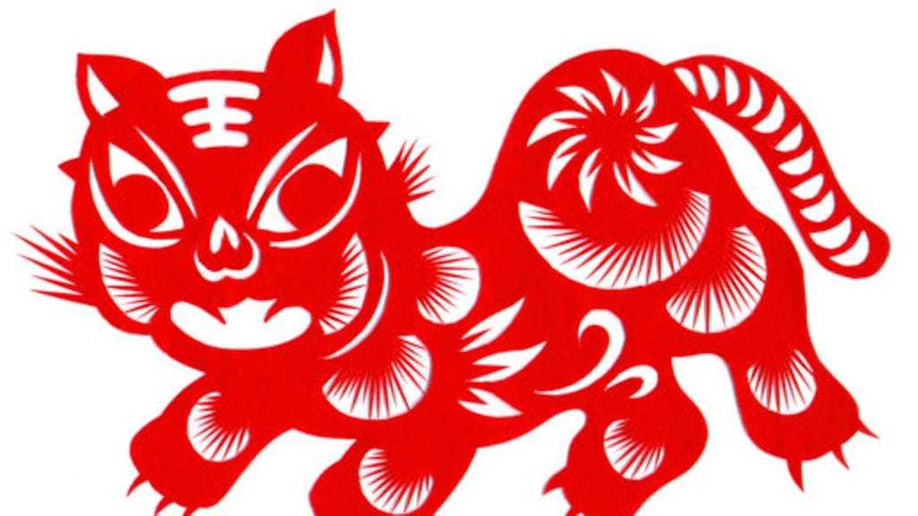 Kiinalaistyyliin piirretystä tiikeristä saa hienon sisustustaulun.