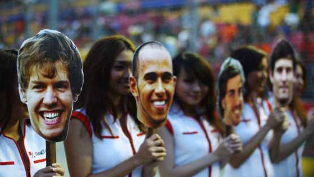 Sebastian Vettel, Lewis Hamilton, Fernando Alonso ja Mark Webber, Singapore Formula One Grand Prix 2011