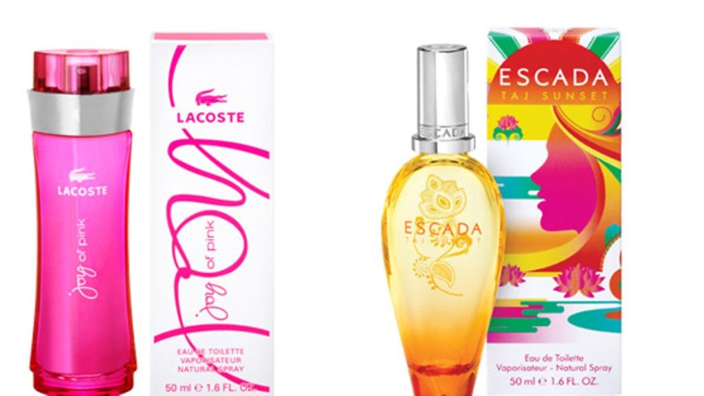 Lacosten Joy of Pink 64,30 e/50 ml ja Escadan Taj Sunset 59,80 e/50 ml.
