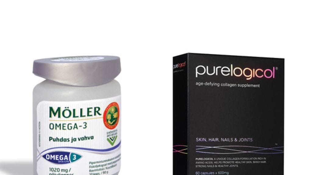 Kalan puutteen korvaat omega-3-valmisteella, kynsien, ihon ja hiusten hyvinvointia edistät kollageenivalmisteella.