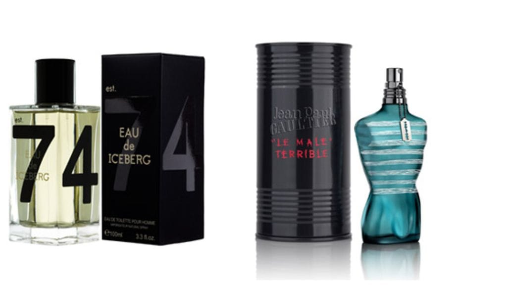 Icebergin Eau pour Homme 30 e/100 ml ja Jean Paul Gaultierin Le Male Terrible 62 e/75 ml.