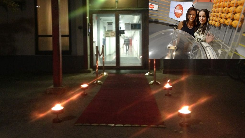 Punainen matto ja ulkotulet vastaanottivat ensimmäisen MTV3:n Lotto-lähetyksen kutsuvieraita MTV:n studioilla